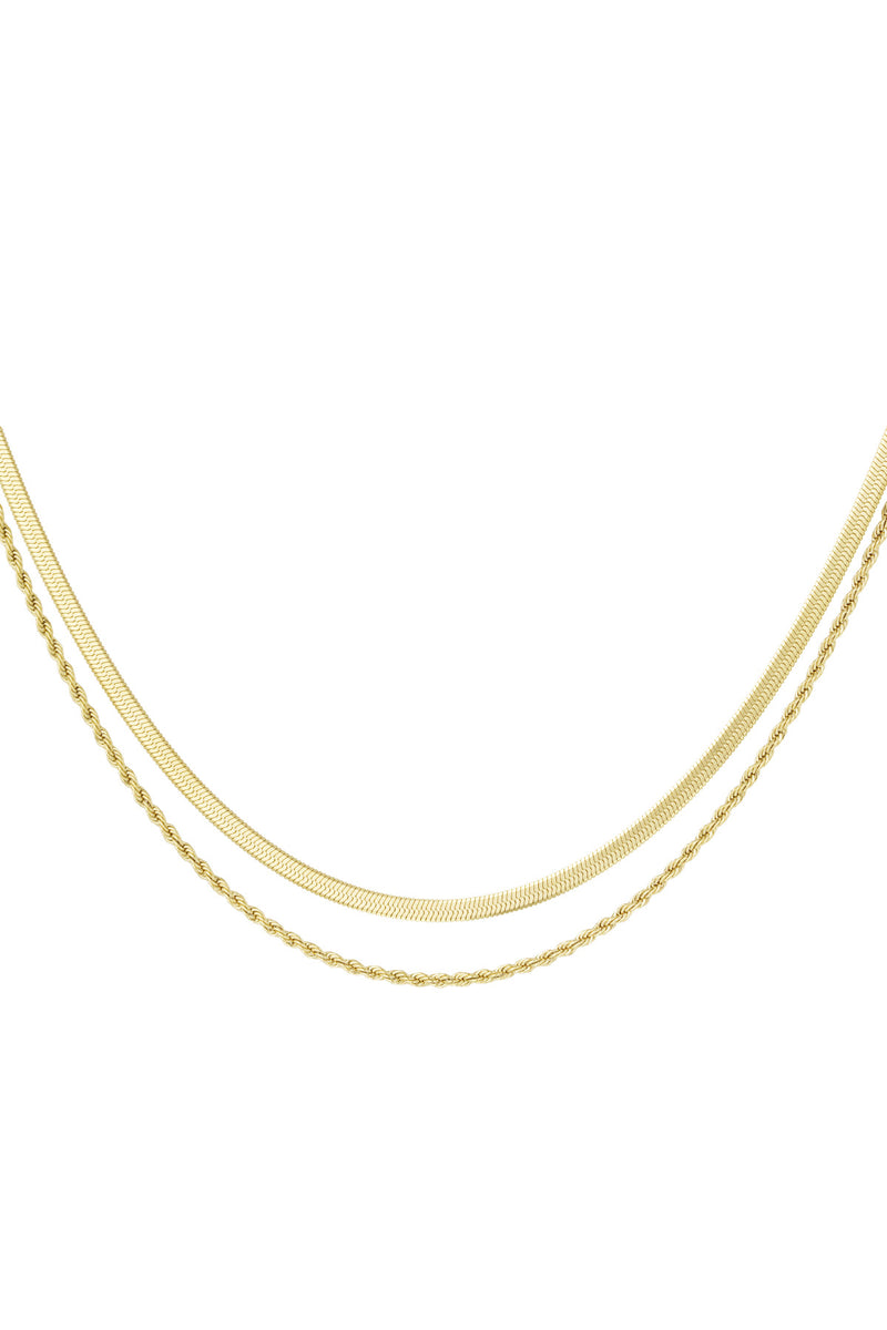 Doppelte Halskette „Flat and Chain“ – Goldfarbe - Goldfarbefarbe