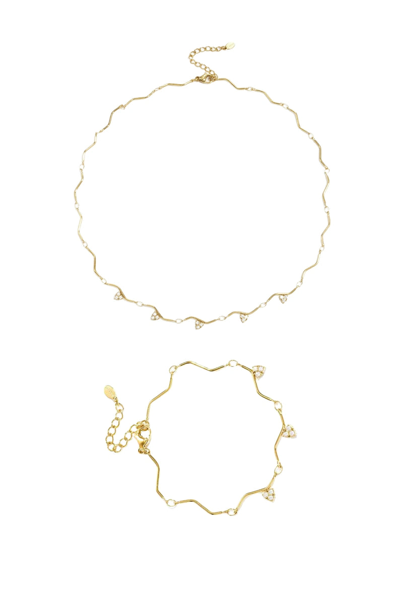 Ocean Curve Set Gold – stainless steel necklace and bracelet