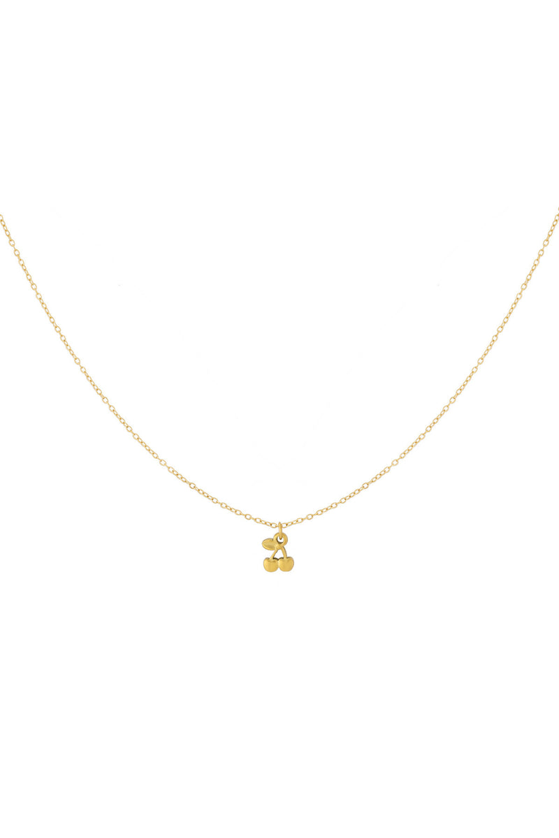 Cherry Charm Necklace – stainless steel necklace with cherry pendant in gold