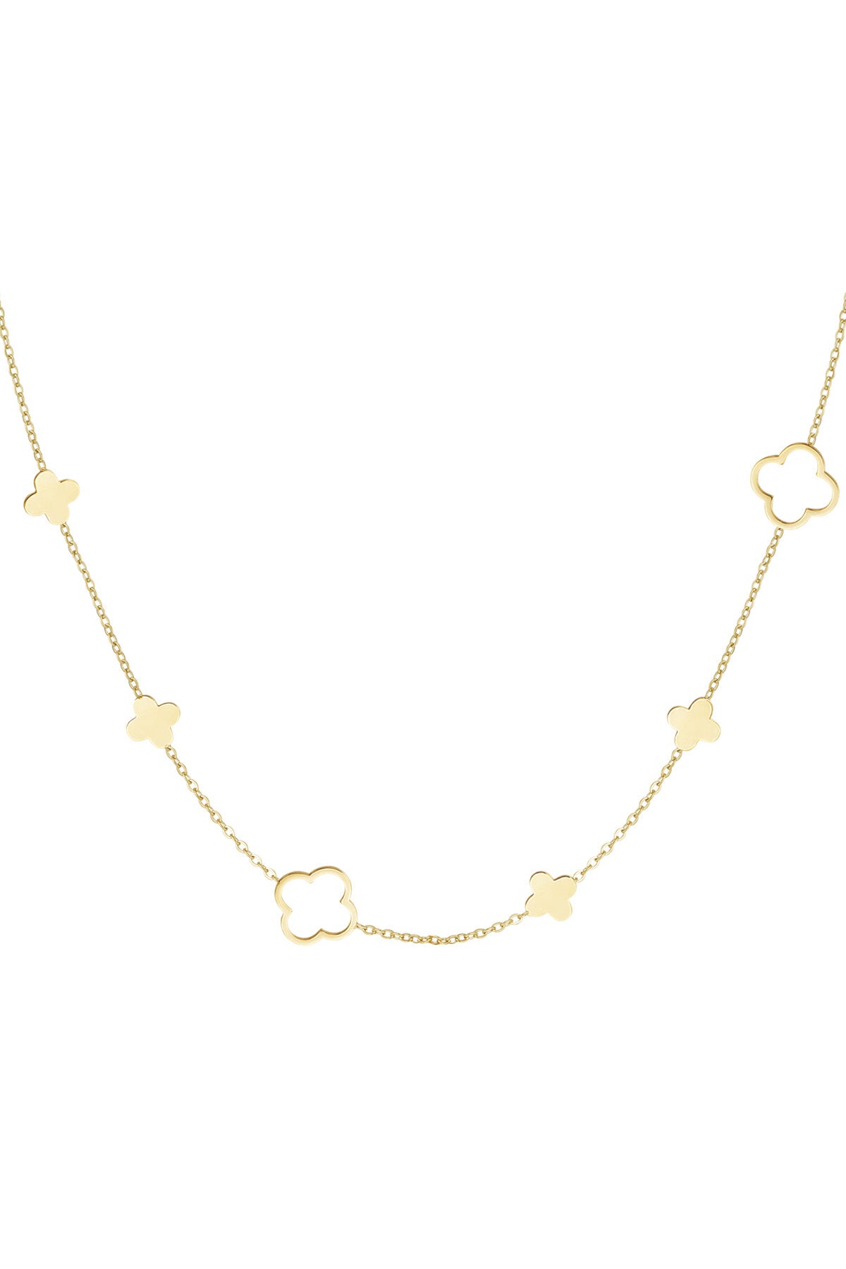 Clover Bloom Necklace – Halskette mit Kleeblatt-Anhängern aus Edelstahl in Gold und Silber