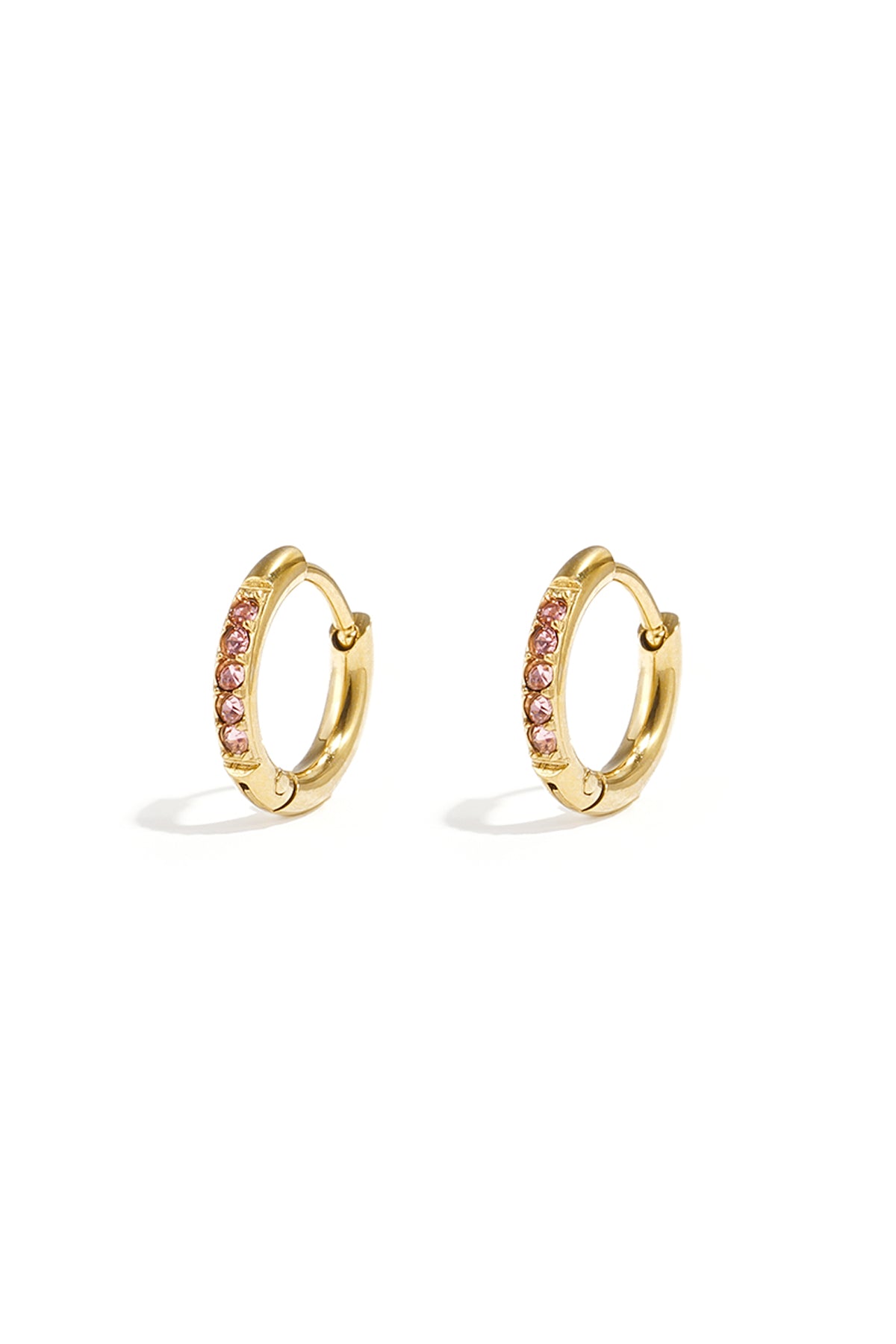 Crystal Spark Ohrringe – Creolen aus Edelstahl mit Strasssteinen in Gold, Weißgold und Rosa