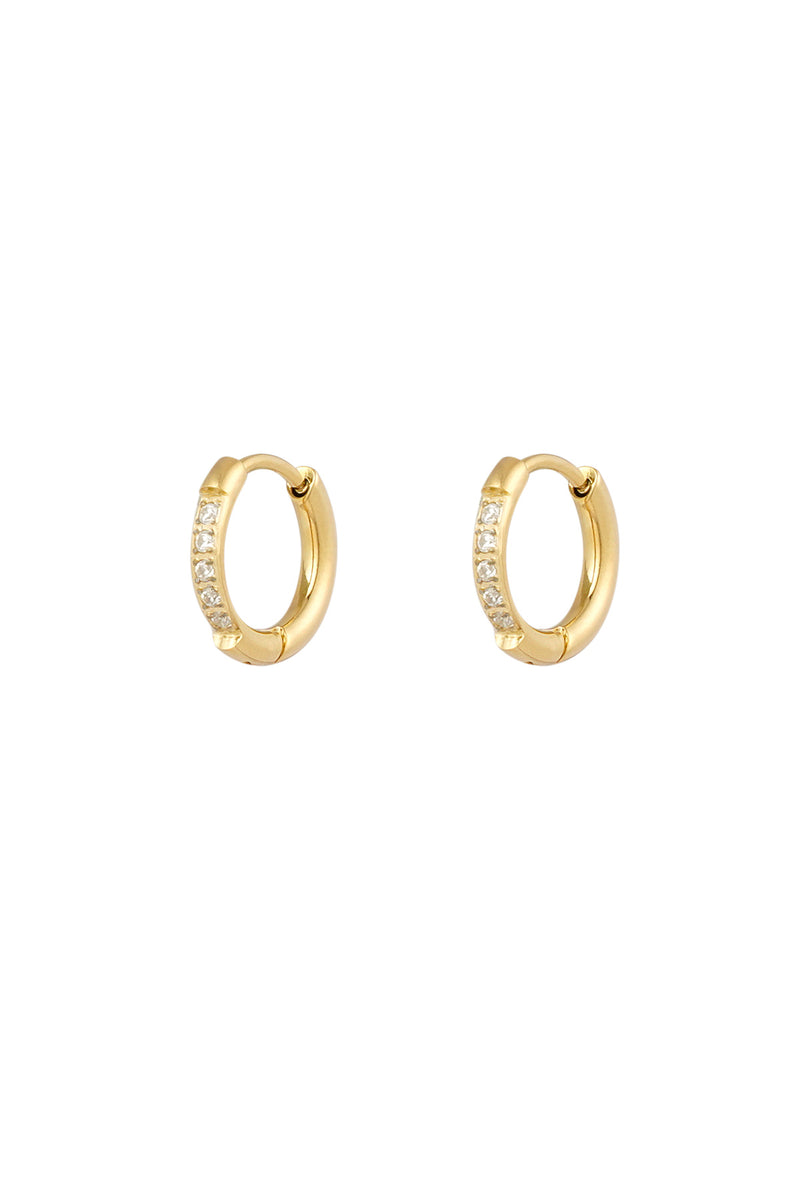 Crystal Spark Earrings – stainless steel hoop earrings with rhinestones in gold, white gold and pink