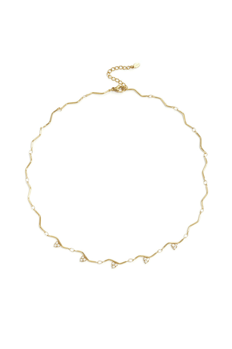 Ocean Curve Necklace – stainless steel collarbone necklace with rhinestones in gold and silver
