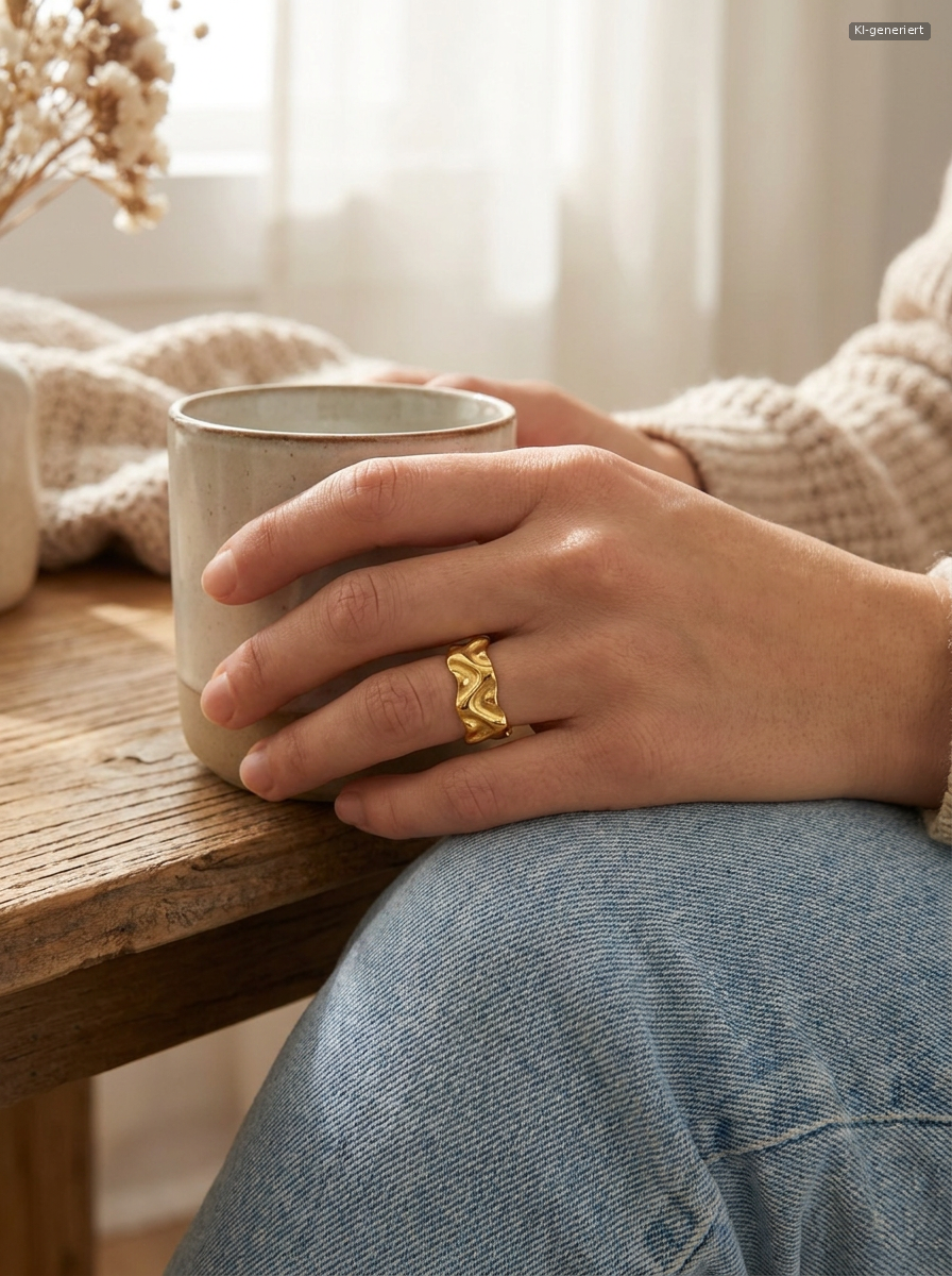 Sculpta Curve Ring Gold getragen 2 (KI-generiert)