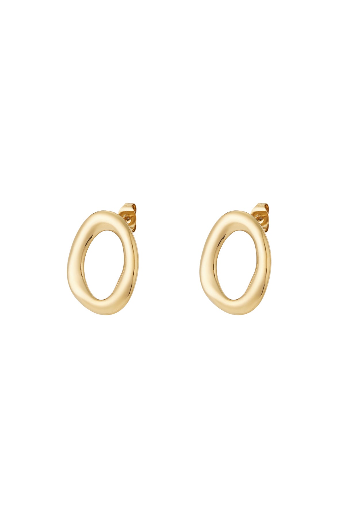 Solea Oval Earrings – unregelmäßig geformte Ohrstecker aus Edelstahl, 14 Karat vergoldet