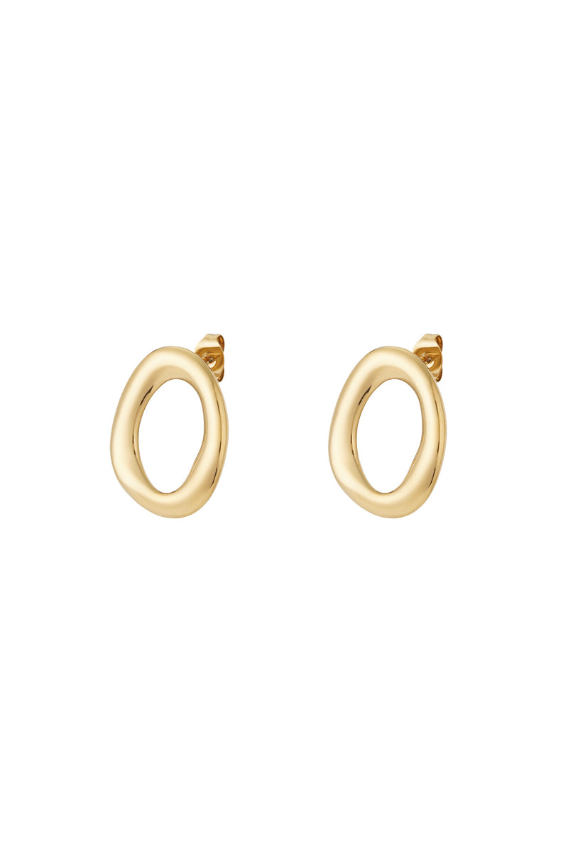 Solea Oval Earrings – organically shaped stainless steel studs, 14k gold-plated