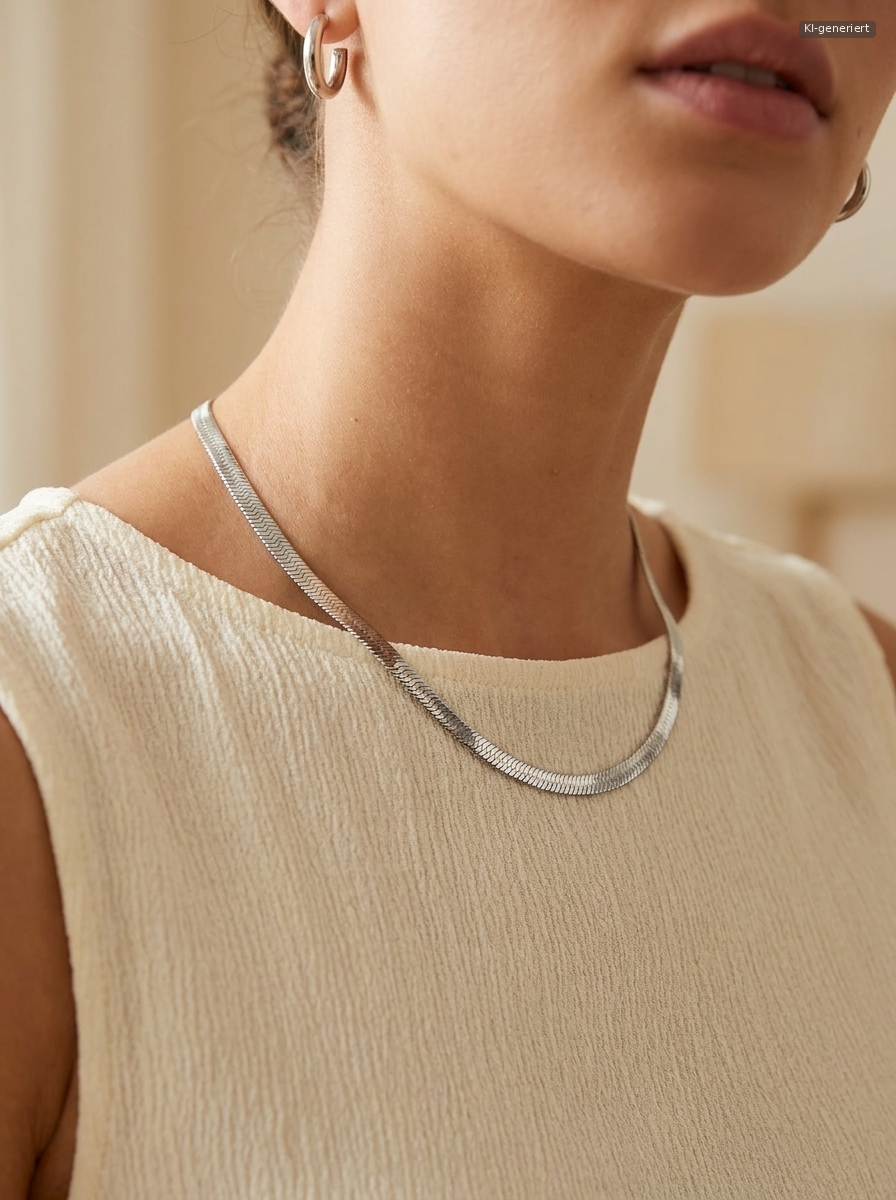 Lumina Snake Necklace Silber getragen (KI-generiert)